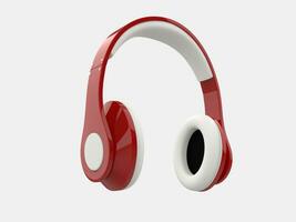 modern röd trådlös hörlurar med vit öra dynor och detaljer foto
