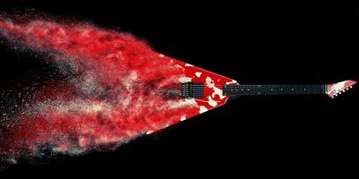 röd tung metall gitarr sönderfaller in i damm foto