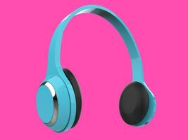 modern ljus blå smal trådlös hörlurar med silver- detaljer på rosa bakgrund - sida se foto