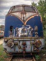 verkligen gammal blå tåg lokomotiv foto