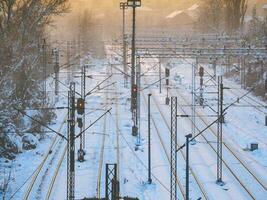 tömma tåg spår i vinter- tid foto