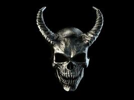 tung metall demon skalle med horn med skarp tänder foto