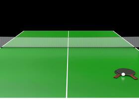 tabell tennis racketar och tabell - 3d framställa - isolerat på svart bakgrund foto