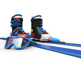 blå skidor med blå kantad åka skidor glasögon foto