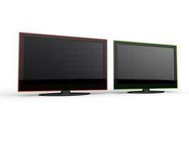 två modern TV skärmar med röd och grön fälgar foto