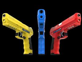 tre modern semi automatisk guns - röd, blå och gul foto