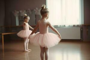 liten flickor balett rum. generera ai foto