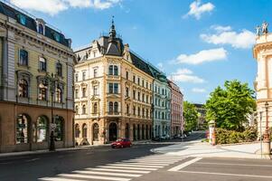 liberec, tjeck republik - Maj 18, 2019 - skön arkitektonisk byggnader i de central del av de stad foto