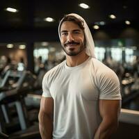 stilig arab ung man i sport ha på sig i sportslig klubb foto