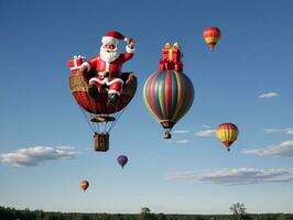 santa claus varm luft ballong. ai genererad foto