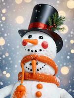 Foto av jul snögubbe med en morot näsa. ai genererad