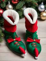 Foto av jul älva skor med ringlad tår. ai genererad
