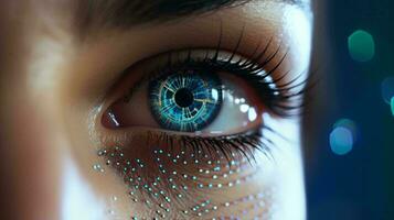 en person med fascinerande blå ögon ai genererad foto