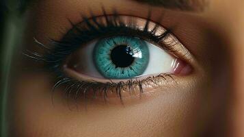 en fascinerande närbild av en fängslande blå öga ai genererad foto