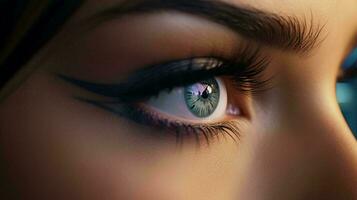 en kvinnas öga med lång fransarna ai genererad foto