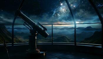 en teleskop fångande de skönhet av de natt himmel ai genererad foto