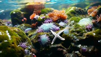 sjöstjärna och hav sjöborrar i ett akvarium ai genererad foto