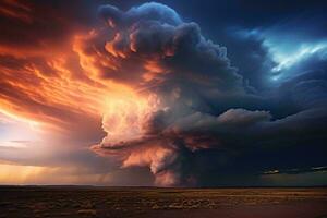 en massiv moln svävande över en pittoresk fält ai genererad foto