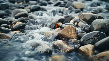 en lugn ström av vatten strömmande genom en klippig landskap ai genererad foto