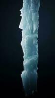 en höga is skulptur upplyst i de mörker ai genererad foto