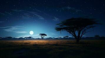 en majestätisk träd silhouetted mot en lysande full måne på natt ai genererad foto