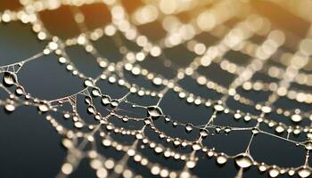 vatten droppar på en Spindel webb ai genererad foto