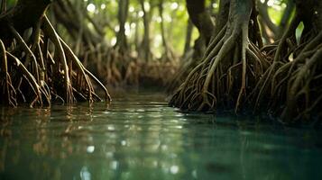 en lugn sjö inbäddat bland en frodig skog ai genererad foto