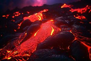 en fascinerande närbild av strömmande lava i verkan ai genererad foto