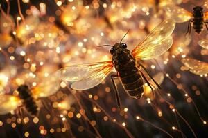 en bi vilar på en sträng av lampor ai genererad foto