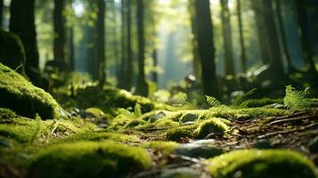 en frodig grön skog täckt i vibrerande mossa ai genererad foto