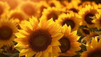 en vibrerande fält fylld med blomning solrosor ai genererad foto