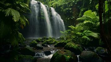 en lugn vattenfall inbäddat i en vibrerande grön skog ai genererad foto