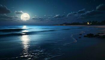 en lugn månljus natt över de hav ai genererad foto