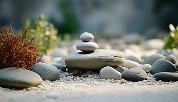 en grupp av stenar på en strand ai genererad foto