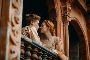 aristokratisk par kissing i de palats. neuralt nätverk ai genererad foto