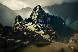 machu picchu, en peruvian historisk fristad. neuralt nätverk ai genererad foto