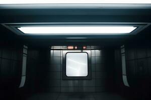 närbild se av en regelbunden offentlig korridor. plats för reklam i de tunnelbana. neuralt nätverk ai genererad foto