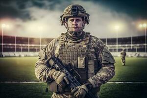 stolt armén soldat porträtt. neuralt nätverk ai genererad foto