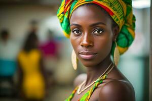 porträtt av en skön afrikansk kvinna. neuralt nätverk ai genererad foto