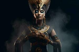 egyptisk gudinna på svart bakgrund. neuralt nätverk ai genererad foto