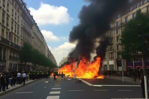 protest i de stad och brand, strejk. neuralt nätverk ai genererad foto