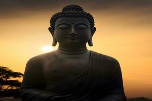 buddha staty närbild i skön ljus. stänga upp av en buddha statyett. neuralt nätverk ai genererad foto