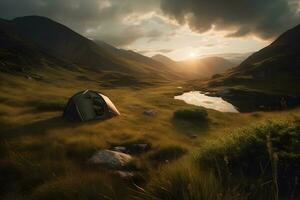 camping i de berg. neuralt nätverk ai genererad foto