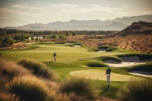 golf spelare på de fält. neuralt nätverk ai genererad foto