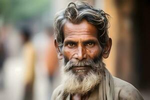 porträtt av ett gammal hindu man. neuralt nätverk ai genererad foto