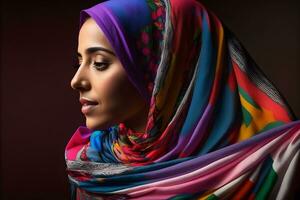 porträtt av en muslim kvinna i profil. neuralt nätverk ai genererad foto