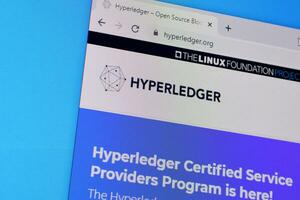 hemsida av hyper huvudbok hemsida på de visa av pc, url - hyperledger.org. foto