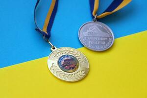 Kiev, ukraina - Maj 4, 2022 medalj för de person vem erövrade montera hoverla foto