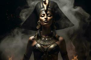 egyptisk gudinna på svart bakgrund. neuralt nätverk ai genererad foto