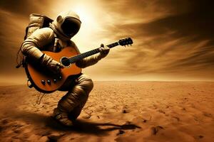 astronaut Plats sten gitarr. neuralt nätverk ai genererad foto